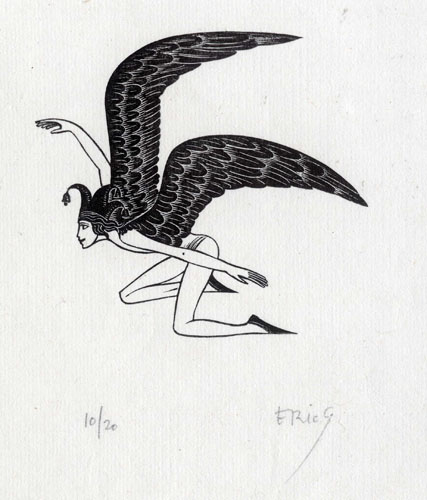Comedy: Man trying to fly by Eric Gill