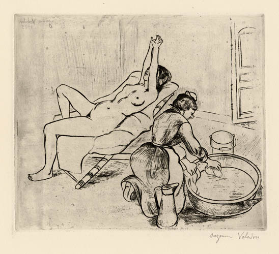 Adèle préparant le tub et Ketty aux bras levés by Suzanne Valadon 